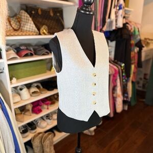 Zara White With Blue Pinstripes Vest